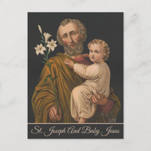 Postal Festiva Jesús vintage y San José religioso cristiano