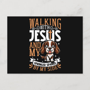 Postal Festiva Jesús y perro - Inglés Springer Spaniel