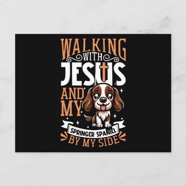 Postal Festiva Jesús y perro - Inglés Springer Spaniel (Anverso)