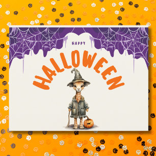 Postal Festiva Jirafa bruja de Halloween lindo Feliz Halloween