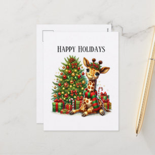 Postal Festiva Jirafa Navideña Felices Fiestas festivas