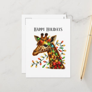 Postal Festiva jirafa selva Feliz Fiestas navideñas