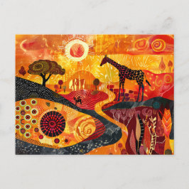 Postal Festiva jirafas africanas al estilo de las pinturas tribal