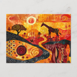 Postal Festiva jirafas africanas al estilo de las pinturas tribal