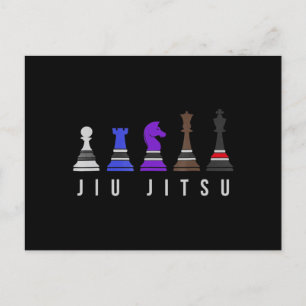 Postal Festiva jiu jitsu entrenando ajedrez, regalo bjj con texto