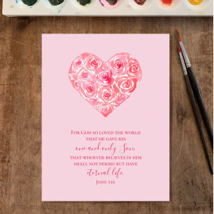 Postal Festiva John 3:16 Personalizado Texto   Acuarela Corazón V
