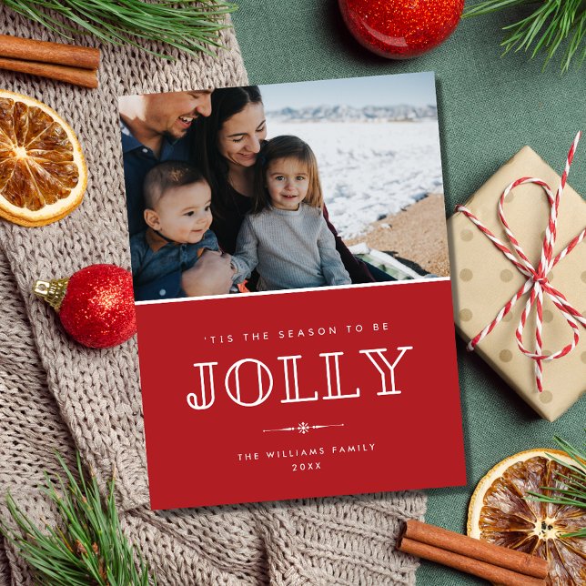Postal Festiva Jolly Modern Family Photo Navidades (Jolly Modern Family Photo Christmas Holiday Postcard)