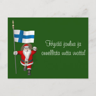Postal Festiva Jolly Santa Claus Con Bandera De Finlandia