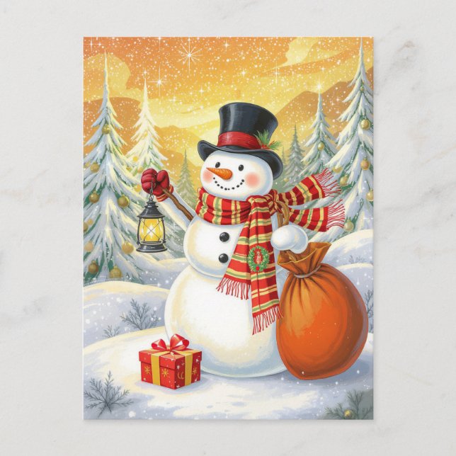 Postal Festiva Jolly Snowman Lantern Gifts Snowy Forest (Anverso)
