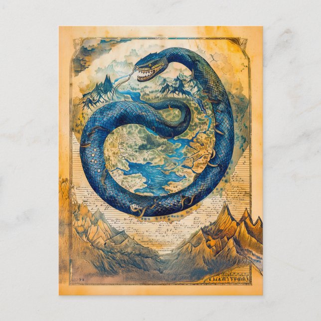 Postal Festiva Jörmungandr el Serpiente Central en el Mapa Mundia (Anverso)