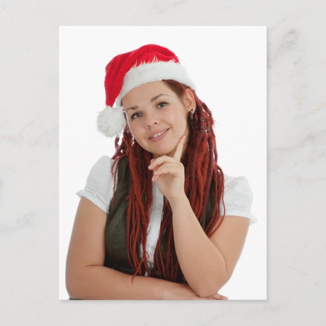 Postal Festiva Joven chica de navidades modernos de fondo blanco. (Anverso)