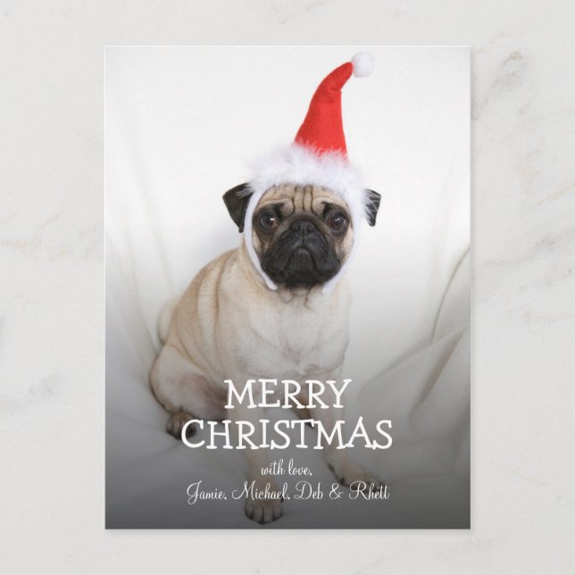 Postal Festiva Joven pug con sombrero Santa (Anverso)
