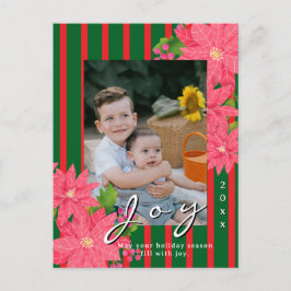 Postal Festiva Joy Christmas Poinsettia Photo Red Green