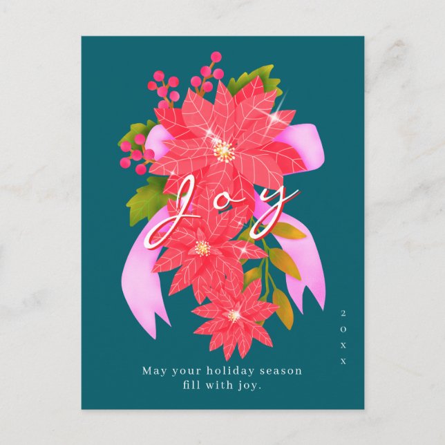Postal Festiva Joy Christmas Poinsettia Teal (Anverso)