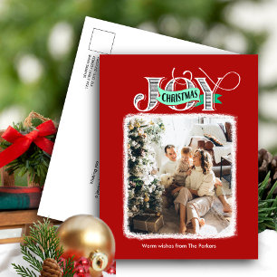 Postal Festiva JOY Festividad Navidades de guión rojo moderno fot
