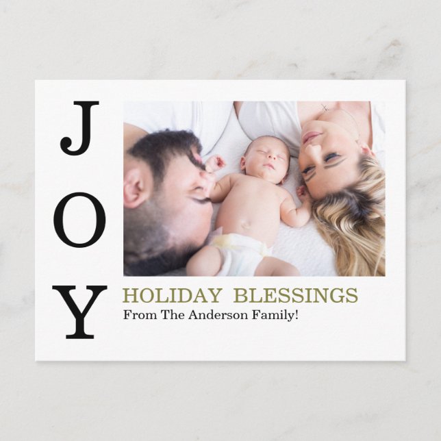 Postal Festiva JOY Holiday Blessings Photo Family Holiday Card (Anverso)