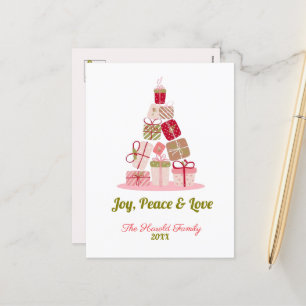 Postal Festiva Joy Peace and Love Christmas Tree Card