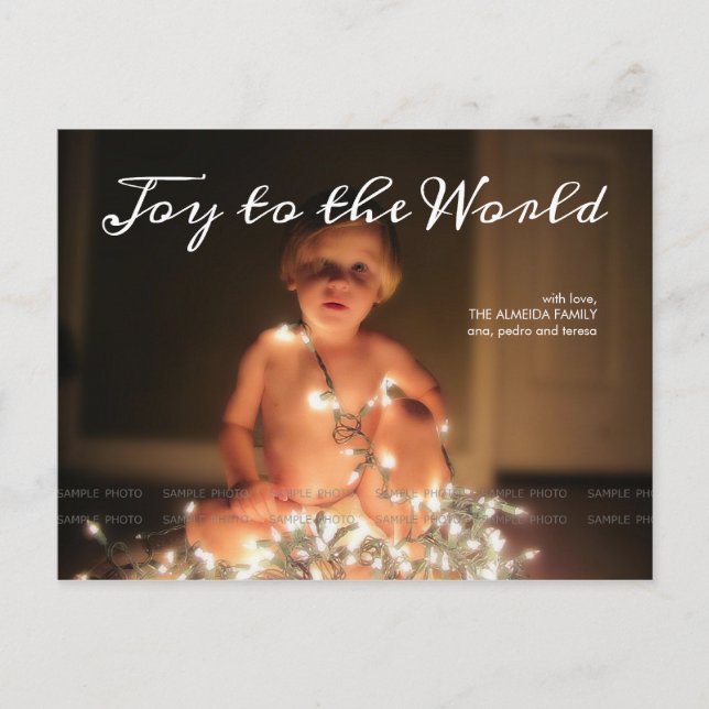 Postal Festiva Joy World Holiday Photo Navidades desea a la famil (Anverso)