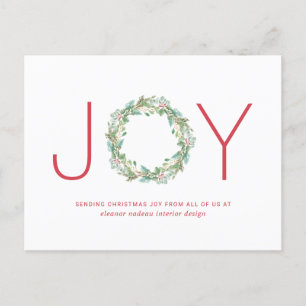 Postal Festiva Joy Wreath Elegantes Navidades de empresas
