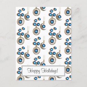 Postal Festiva joyas navidades Árbol azul negro brillante Luna