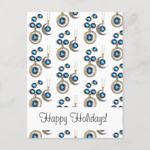 Postal Festiva joyas navidades Árbol azul negro brillante Luna