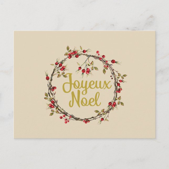 Postal Festiva Joyeux Noel Navidades rusos franceses Wreath (Anverso)