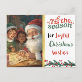 Postal Festiva Joyful Christmas Wishes Santa and Elves Postcard