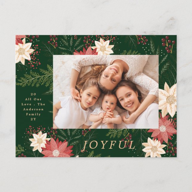 Postal Festiva Joyful Green Elegant Navidades Poinsettia (Anverso)