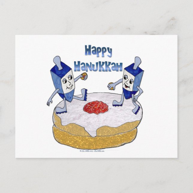 Postal Festiva Judaica Happy Hanukkah Dancing Dreidels Doughnut (Anverso)