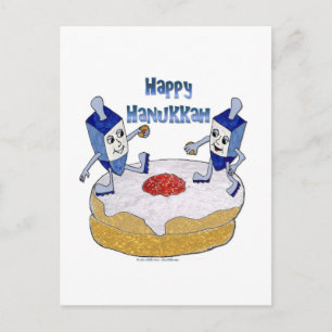 Postal Festiva Judaica Happy Hanukkah Dancing Dreidels Doughnut