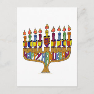 Postal Festiva Judaica Happy Hanukkah Dreidel Menorah