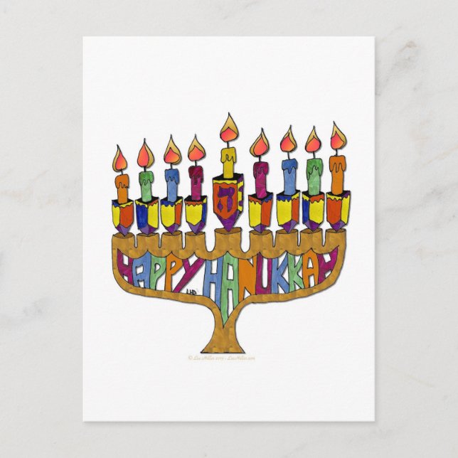 Postal Festiva Judaica Happy Hanukkah Dreidel Menorah (Anverso)