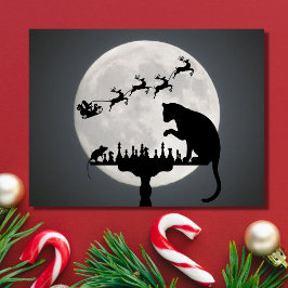 Postal Festiva Juego de ajedrez para gato y ratón Santa Navidades