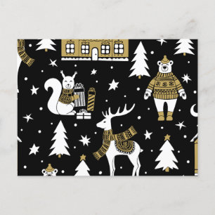 Postal Festiva Juego de copas de nieve Black and White Merry Chri