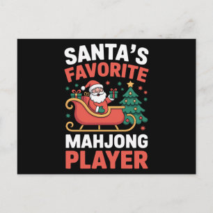 Postal Festiva Jugador de Mahjong favorito de Santa Trineo de Nav