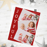Postal Festiva Jugoso Collage de fotos rojo 3 familia Navidades m<br><div class="desc">Postal de collage de fotos de Navidades rojos modernos con fotos de 3 niños en un divertido patrón de instantánea superpuesta con borde blanco y la palabra Joyful escrito verticalmente por un lado. Encuentra tus tres fotos favoritas para estas bonitas postales familiares.</div>
