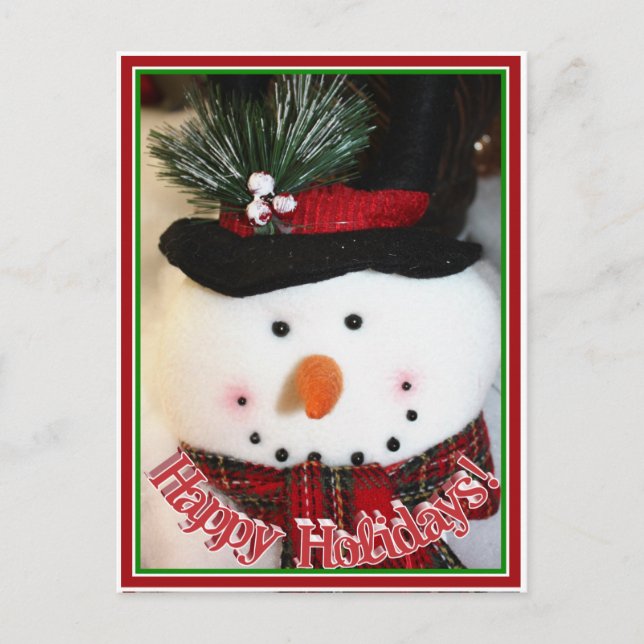 Postal Festiva Juguete de Snowman sonriente (Anverso)