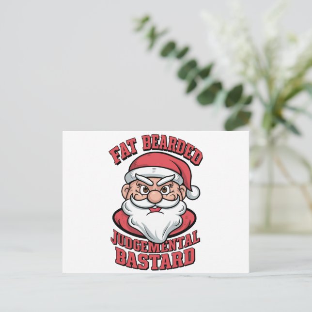 Postal Festiva Juicio con barba de grasa Bastard Hilarious Santa (Anverso de pie)