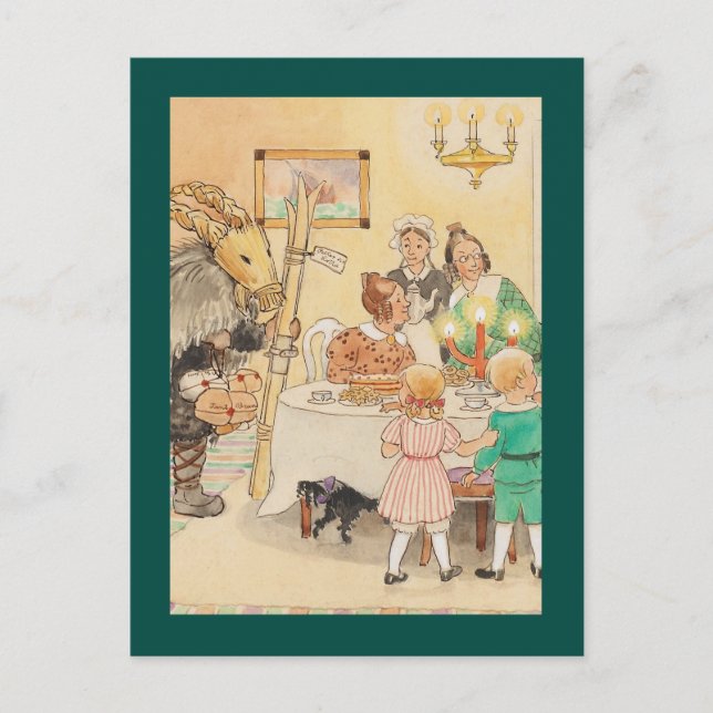 Postal Festiva Jul Goat en la mesa de los Navidades (Anverso)