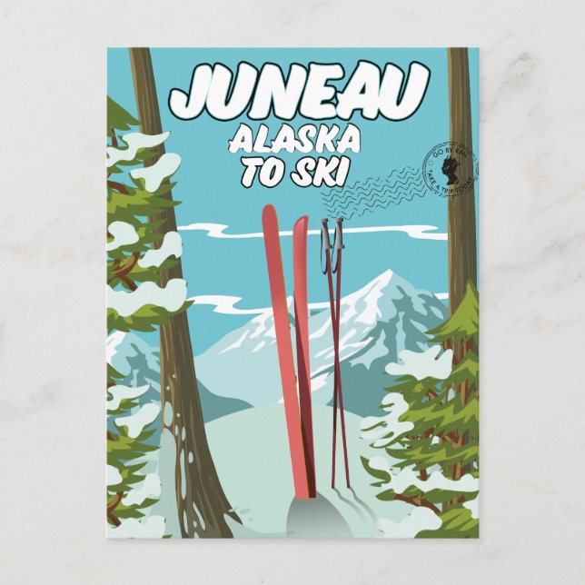 Postal Festiva Juneau Alaska En Esquí (Anverso)