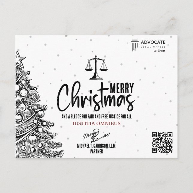 Postal Festiva Justicia, asuntos jurídicos, abogados y abogados a (Anverso)