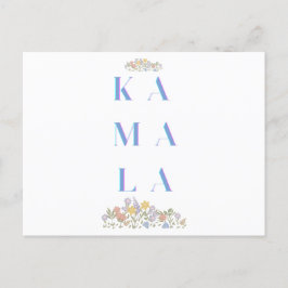 Postal Festiva Kamala Harris. Flores. Blanco y azul