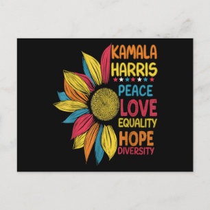 Postal Festiva Kamala Harris Peace Love Equality Hope Diversity