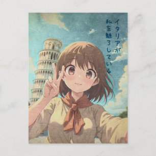 Postal Festiva Kawaii Anime Girl in Pisa, Italy - Vintage Art