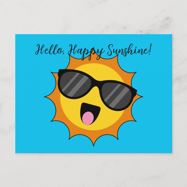 Postal Festiva Kawaii Happy Sun con gafas de sol | Añadir texto (Anverso)