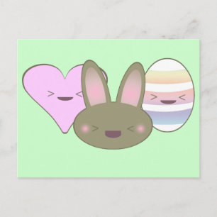 POSTAL FESTIVA KAWAII ORIENTAL TRIO BUNNY CHOCOLATE HUEVO FELIZ