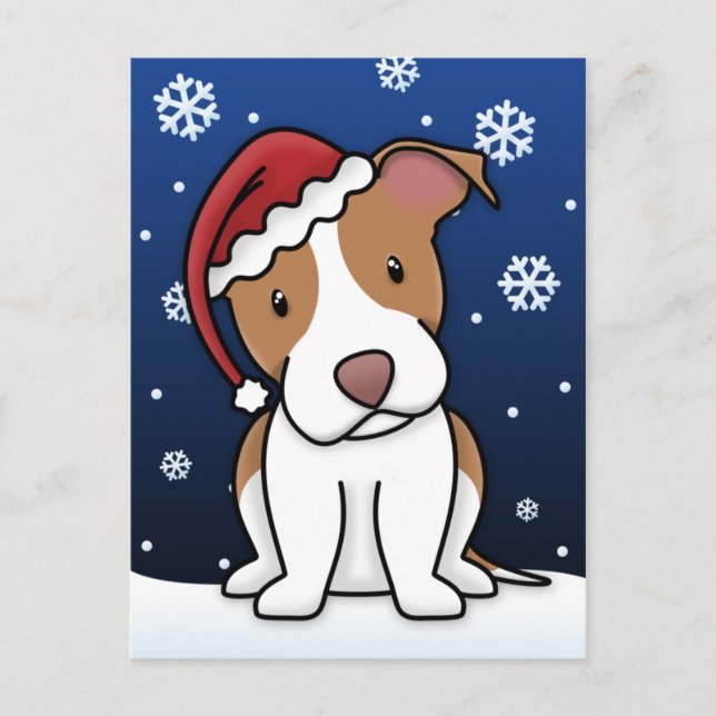 Postal Festiva Kawaii Pit Bull Christmas Postcard (Anverso)
