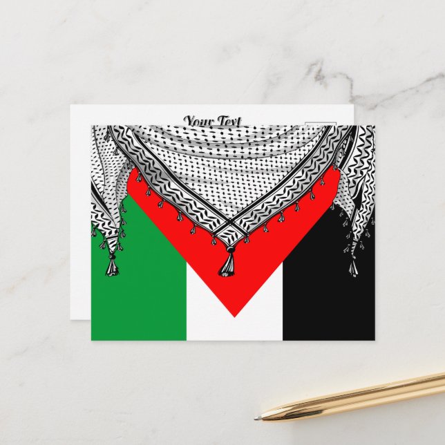 Postal Festiva Keffiyeh palestino Scarf tejido tradicional (Anverso/Reverso In Situ)
