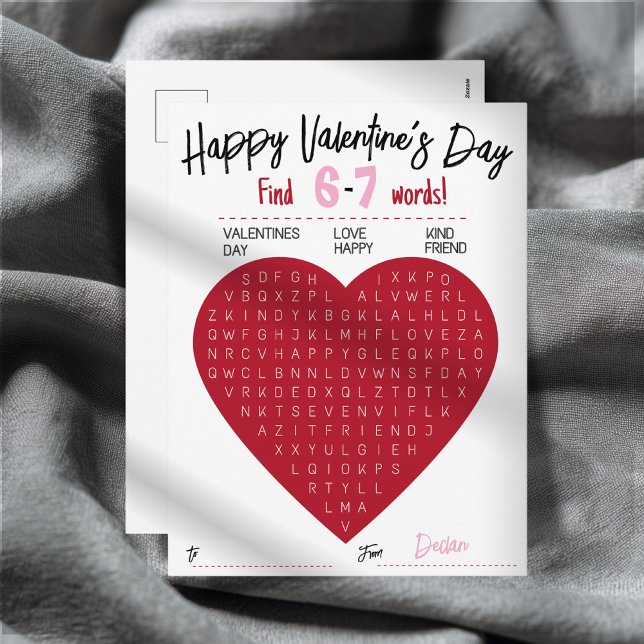 Postal Festiva Kids Six Seven Valentine Word Search Heart Class (Subido por el creador)