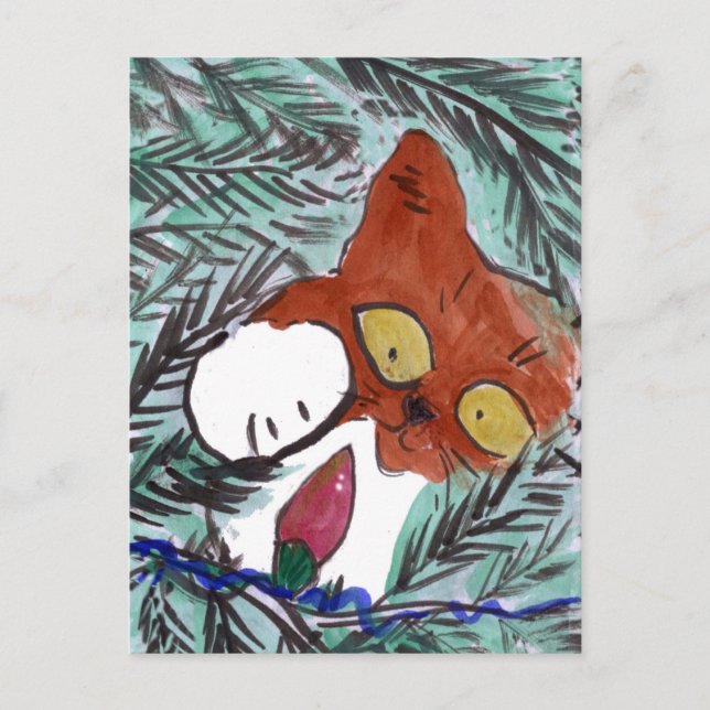 Postal Festiva Kiiten es fascinado por las luces del árbol de (Anverso)